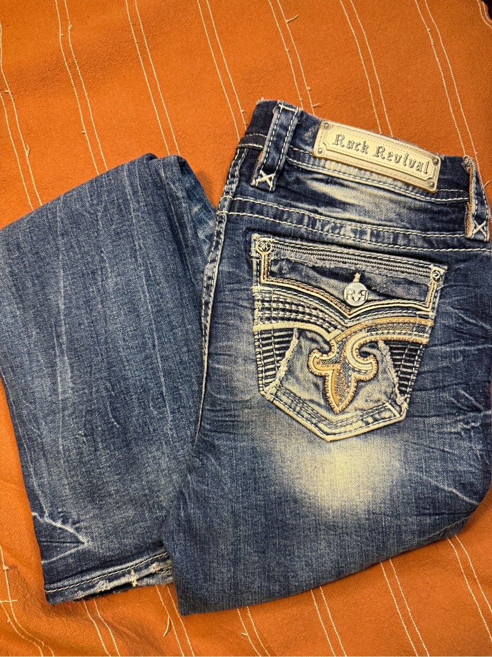 Rock Revival Distressed Blue Jeans
